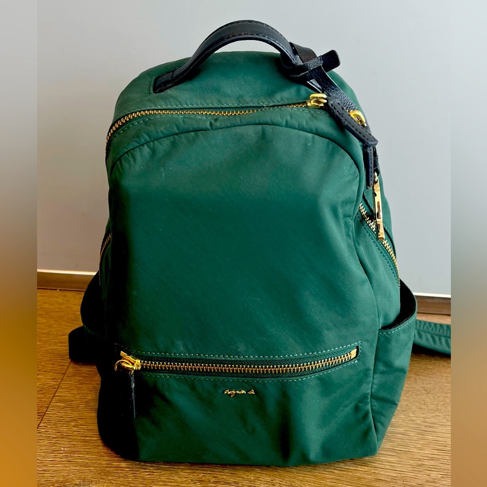 Agnès b. Logo-Plaque Nylon & Leather Trim Small Backpack - Forest Green